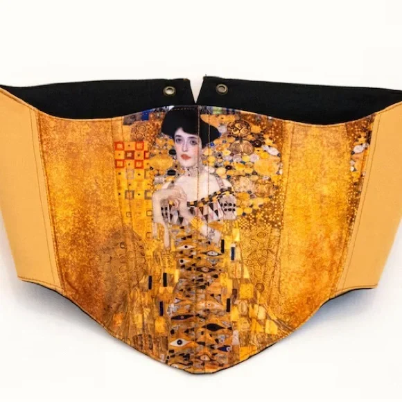 Gold Underbust Corset Belt Inspired By The Painting of Klimt “Adele” Gold Underbust Corset Belt Inspired By The Painting of  main image 4